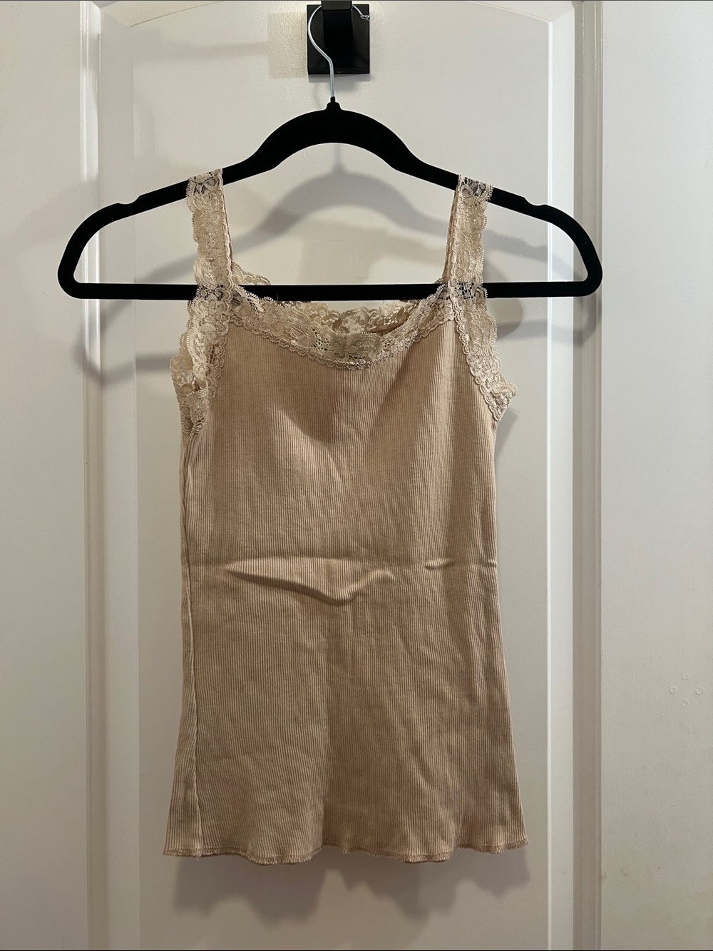 Lace-Trim Ribbed Camisole Tank Top - Cream